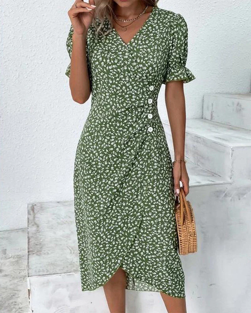 Robe Portefeuille Verte à Fleurs | Féminine & Légère | Style Printanier – Image 6