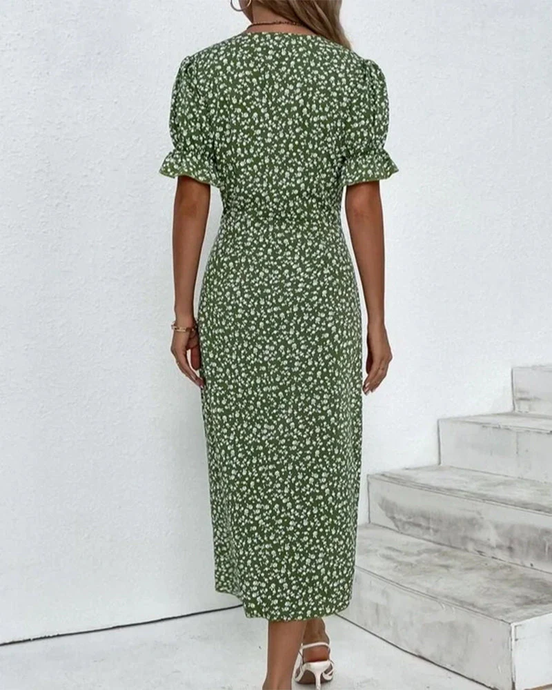 Robe Portefeuille Verte à Fleurs | Féminine & Légère | Style Printanier – Image 7