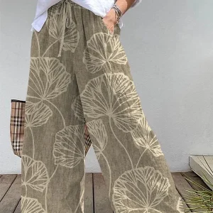 Wide Linen Pants | Floral Print | Comfortable Elastic Waistband