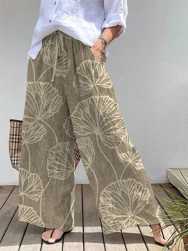 Wide Linen Pants | Floral Print | Comfortable Elastic Waistband – Image 2