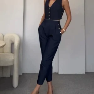 Women's set | Button Crop Top & High Waisted Pants