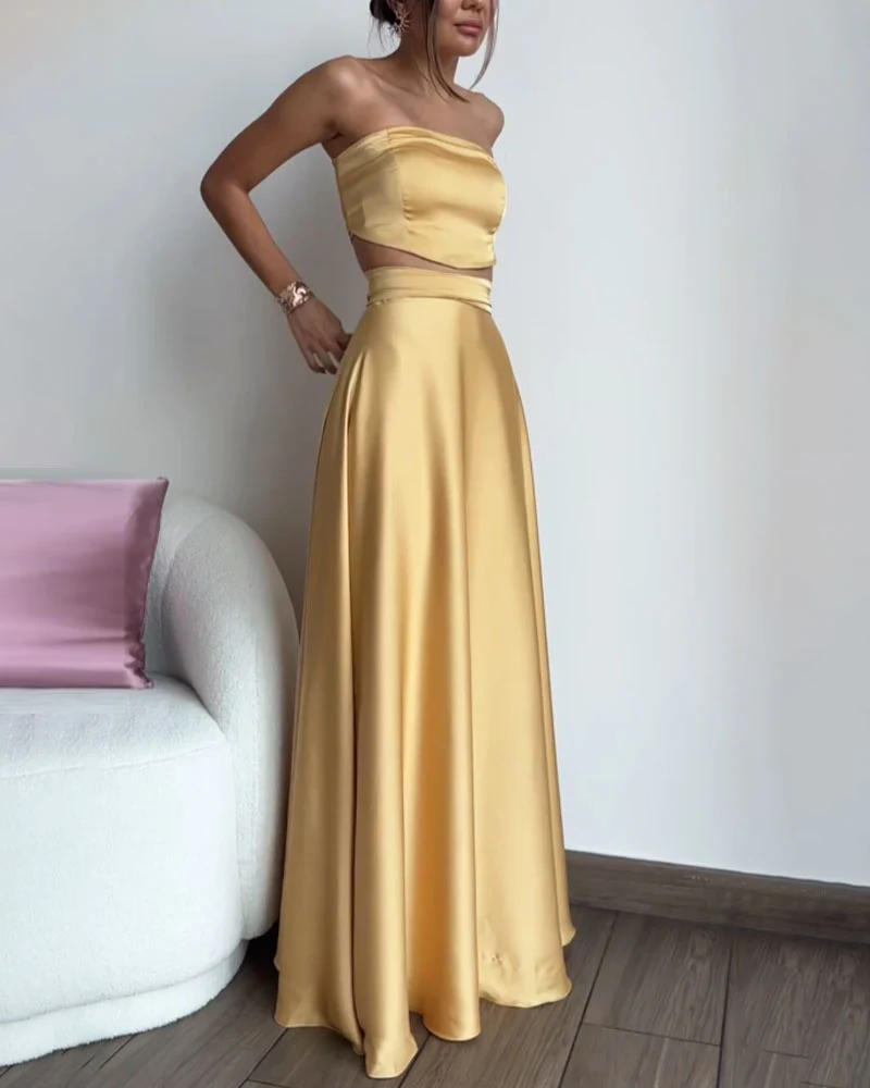 Set Satin Bustier & Long Skirt | Viscose | Elegant Radiance and Summer Fluidity – Image 3