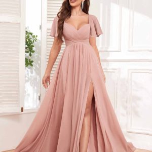 Robes De Demoiselle D'Honneur En Mousseline À Ruché À Lacets Liv