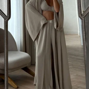 Ensemble 3 Pièces Décontracté | Coton | Kimono, Pantalon Large et Top Bandeau