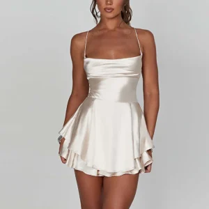 Robe Satinée Courte | Viscose | Élégante et Fluide