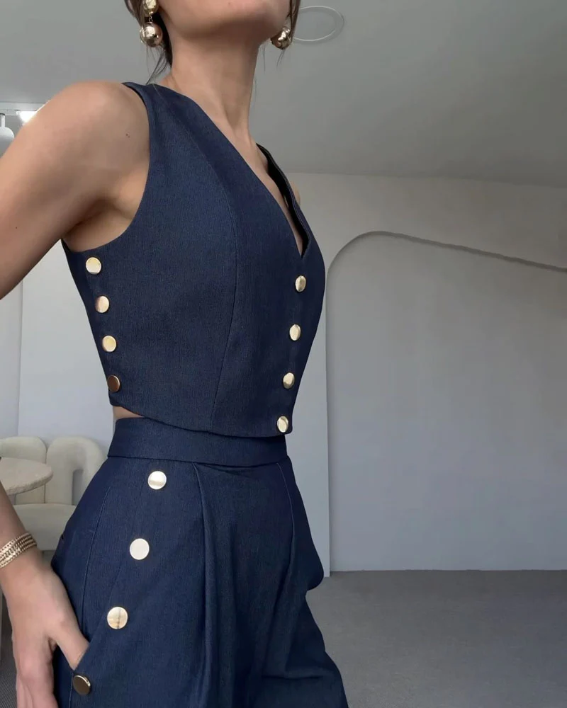 Women's set | Button Crop Top & High Waisted Pants – Image 5