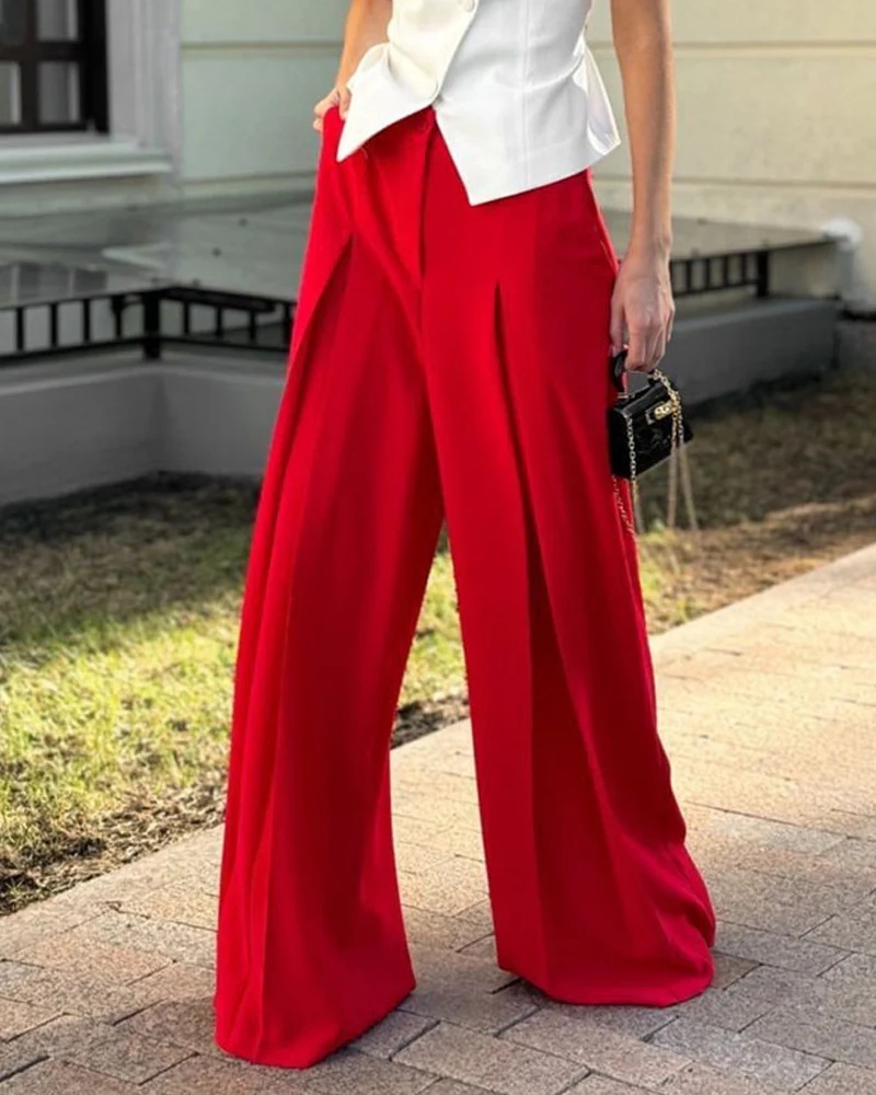 Ensemble Contrasté Élégant | Coton | Gilet Blanc & Pantalon Rouge – Image 6