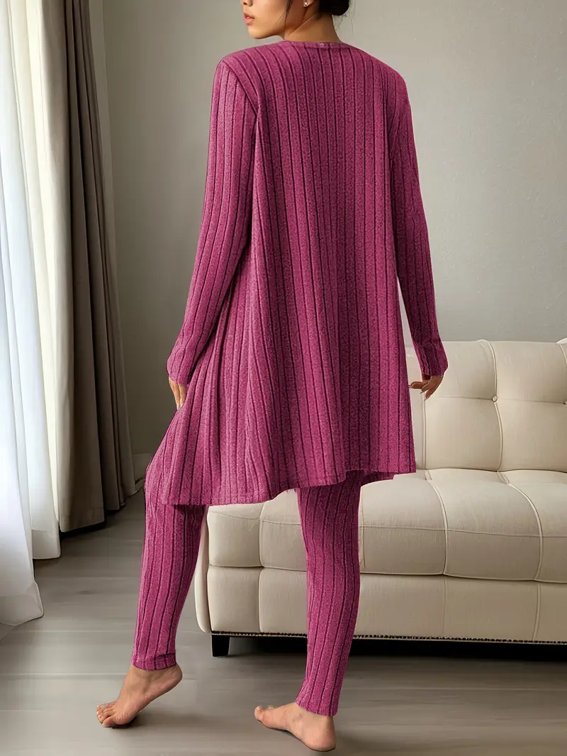 Cocoon Chic | 3 Piece Ribbed Loungewear Set Raspberry – Image 6