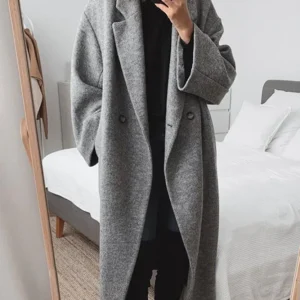 Manteau Long | Laine Mélangée | Coupe Oversize et Élégante