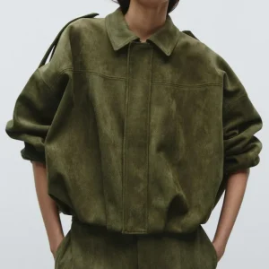 Urban Velvet | Oversized Suede Jacket with Hidden Zip