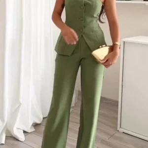 Allure Structurée | Ensemble Pantalon Évasé et Top Bustier