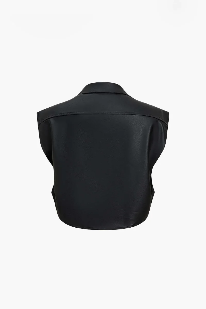 Sleeveless leather-effect top with press studs | Attitude Moderne et Design Structuré – Image 4