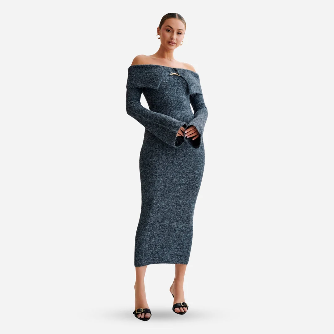 Robe Pull Col Bardot | Élégance Hivernale et Confort Sculptant – Image 9