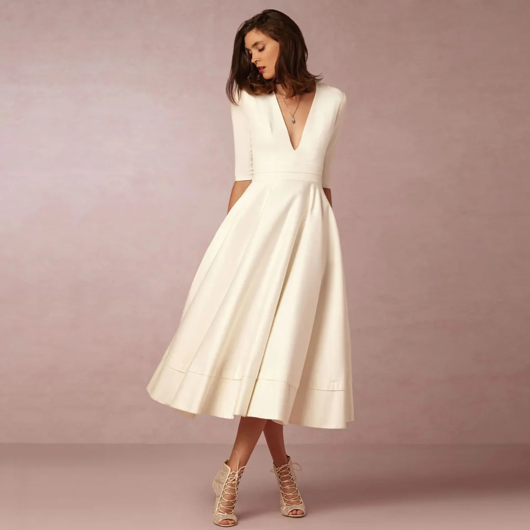 Robe Col en V Profond Princesse Pour Femme | Midi – Image 8