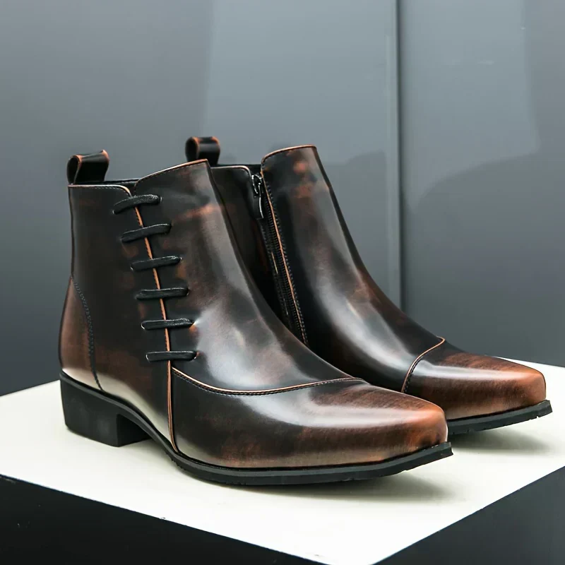 Urban Elegance | Shiny Leather Square-Toe Boots