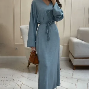 Robe Longue Bleu Doux | Lin | Fluide et Minimaliste