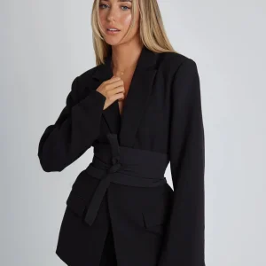Blazer Ceinturé Femme | Noir Classique | Coupe Élégante et Structurée