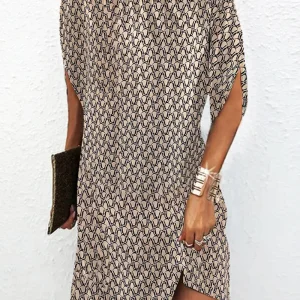 Robe Imprimée Moderne | Viscose | Col Montant et Manches Fendues