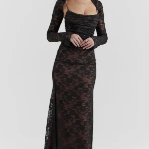 Robe de Soirée en Dentelle à Épaule Ouverte Pour Femme | Maxi