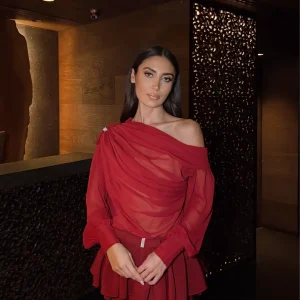 Sheer Drape & Pleated Skirt Set | Sculptural Elegance