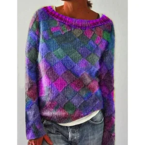 Pull Multicolore en Laine | Motif Losange | Style Artistique