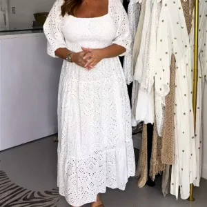 Robe Broderie Anglaise Manches Ballon | Douceur et Élégance