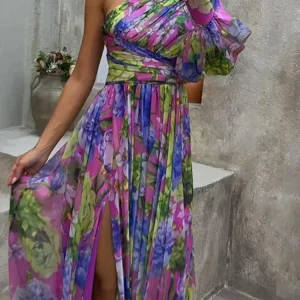 Robe d'invitée de Mariage Fendue à Fleurs Pour Femme | Maxi