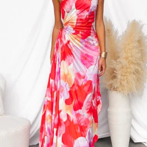 Asymmetrical Pleated Floral Print Dress | Bright Colors and Summer Elegance