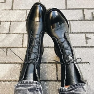 Bottes en Cuir Noir à Lacets | Cuir Véritable | Élégantes & Robustes
