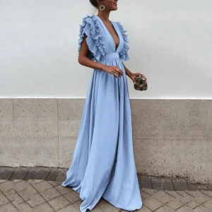 Robe d'invitée de Mariage Manches froncées Pour Femme | Maxi
