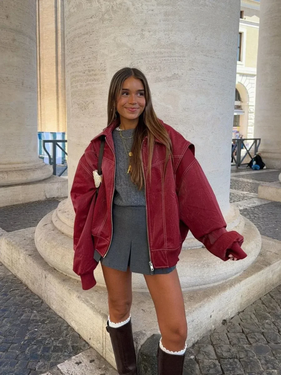 Veste Oversize Bordeaux | 100% Coton | Style Vintage & Urbain – Image 2