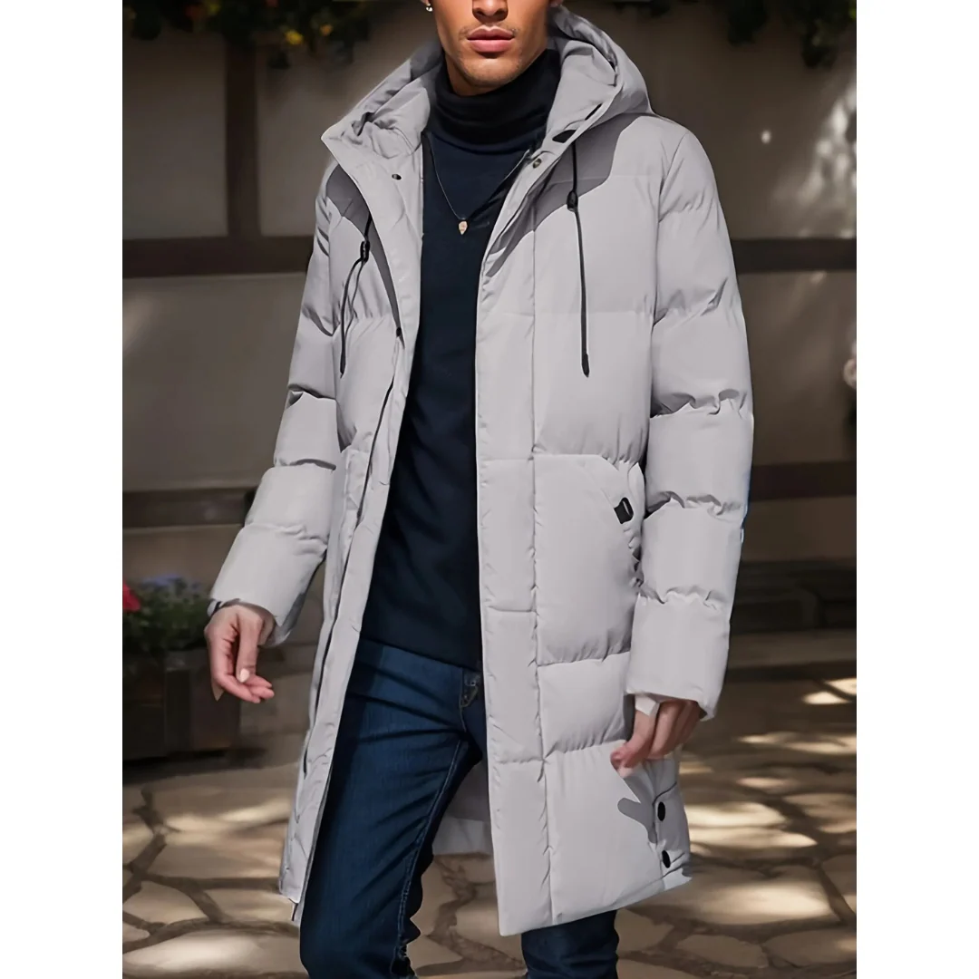 Manteau Long Matelassé Gris | Polyester | Chaud & Moderne
