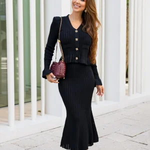 Long Skirt & Ruffled Cardigan Set | Textured Elegance