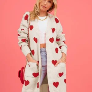 Love Long Cardigan | Hearts pattern and Casual cut