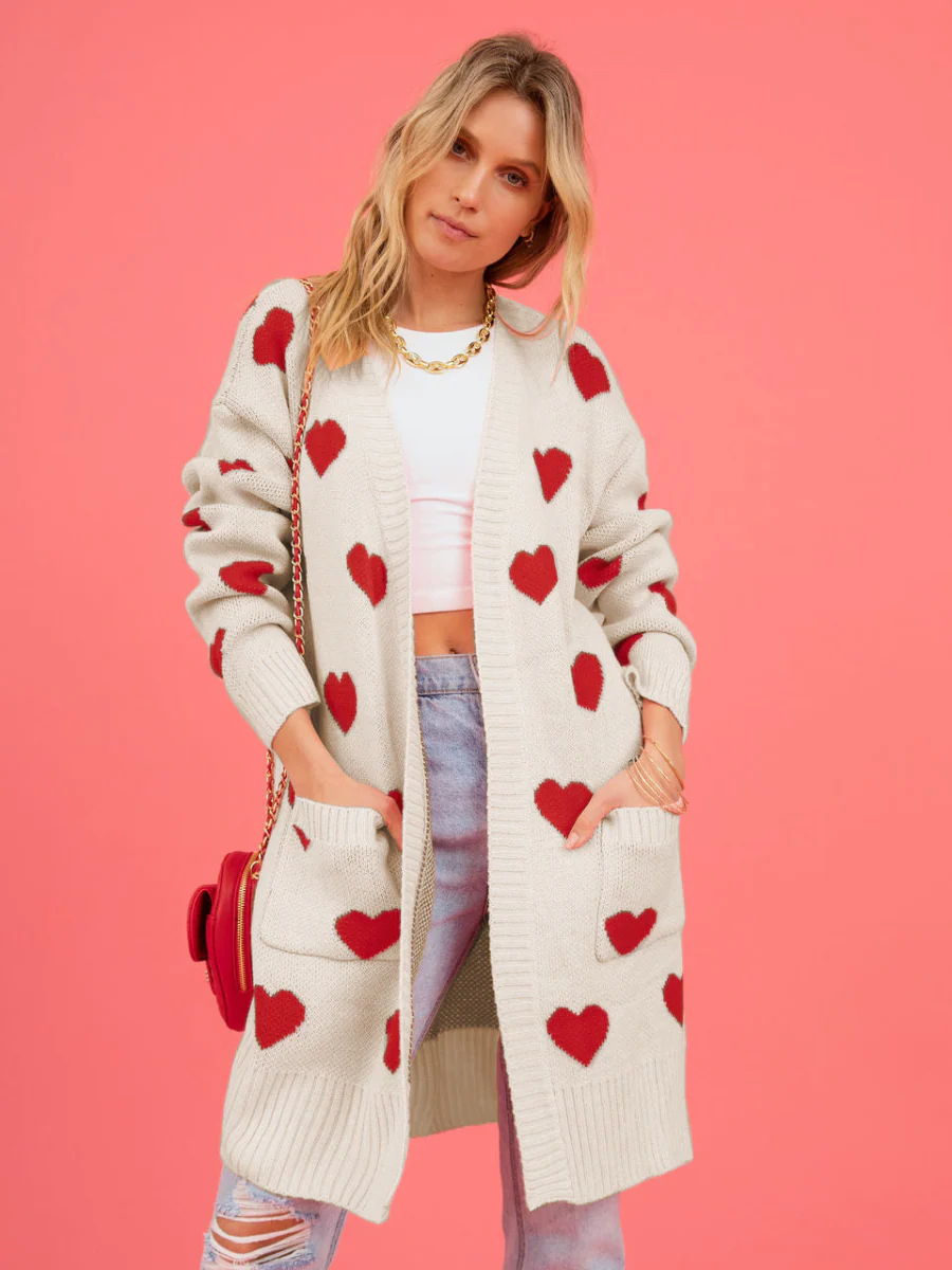 Love Long Cardigan | Hearts pattern and Casual cut – Image 2