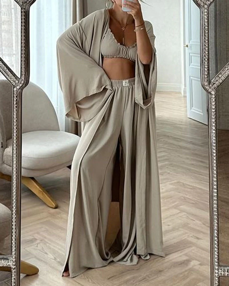 Ensemble 3 Pièces Décontracté | Coton | Kimono, Pantalon Large et Top Bandeau – Image 7