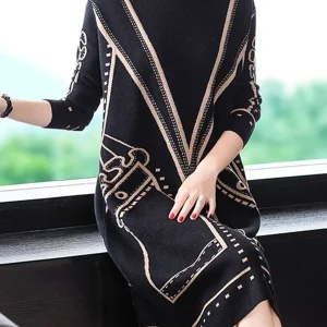 Graphic Sweater Dress | Black & Beige | Elegant and Comfortable