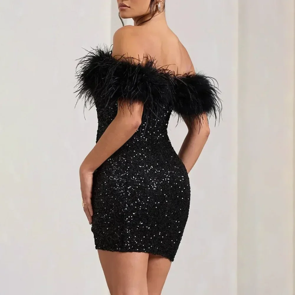 Élisa | Robe Courte à Sequins | Glamour de Soirée | Détails Plumes – Image 3