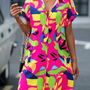 Énergie d'Été | Robe Chemise Courte Imprimée Colorée