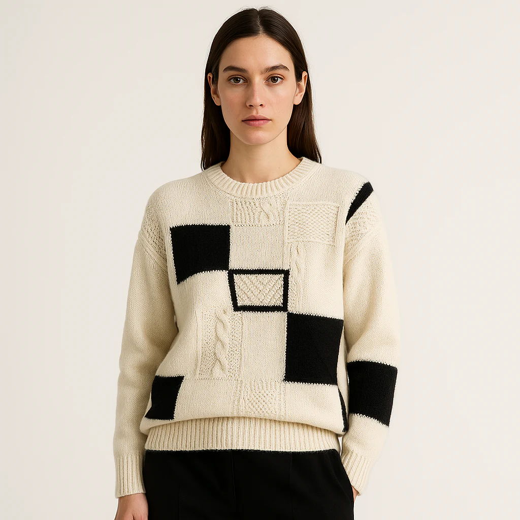 Pull Géométrique Femme | Multicolore | Maille Texturée et Confort Moderne – Image 2