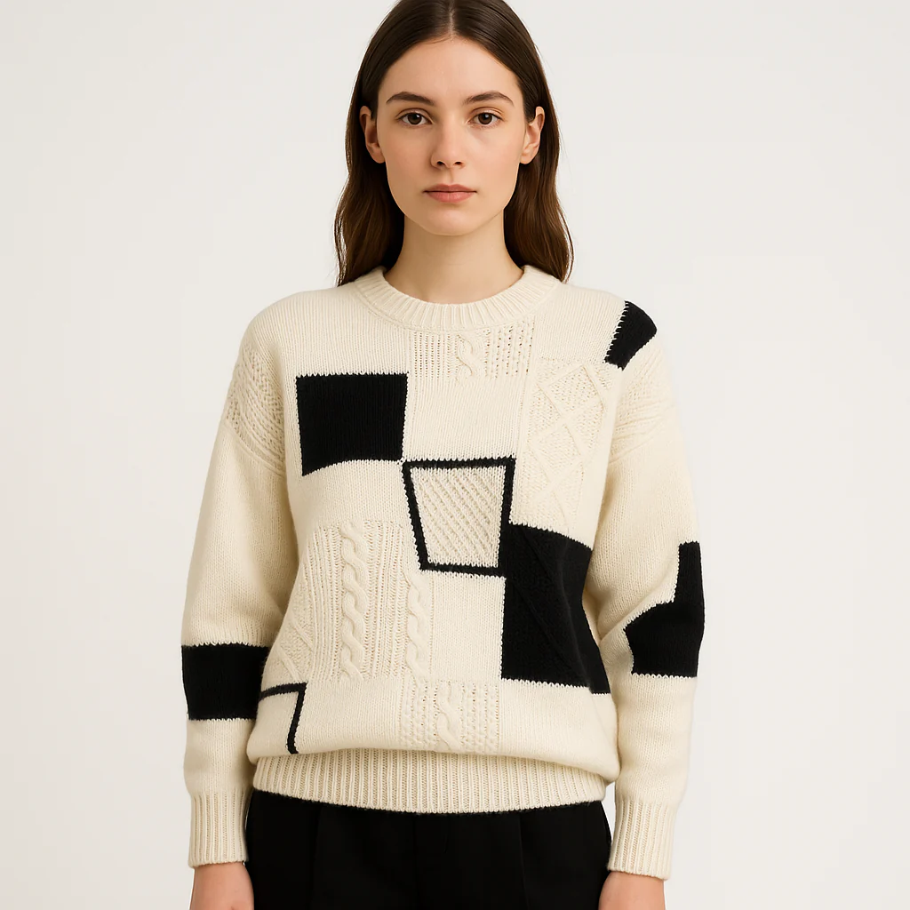 Pull Géométrique Femme | Multicolore | Maille Texturée et Confort Moderne – Image 3