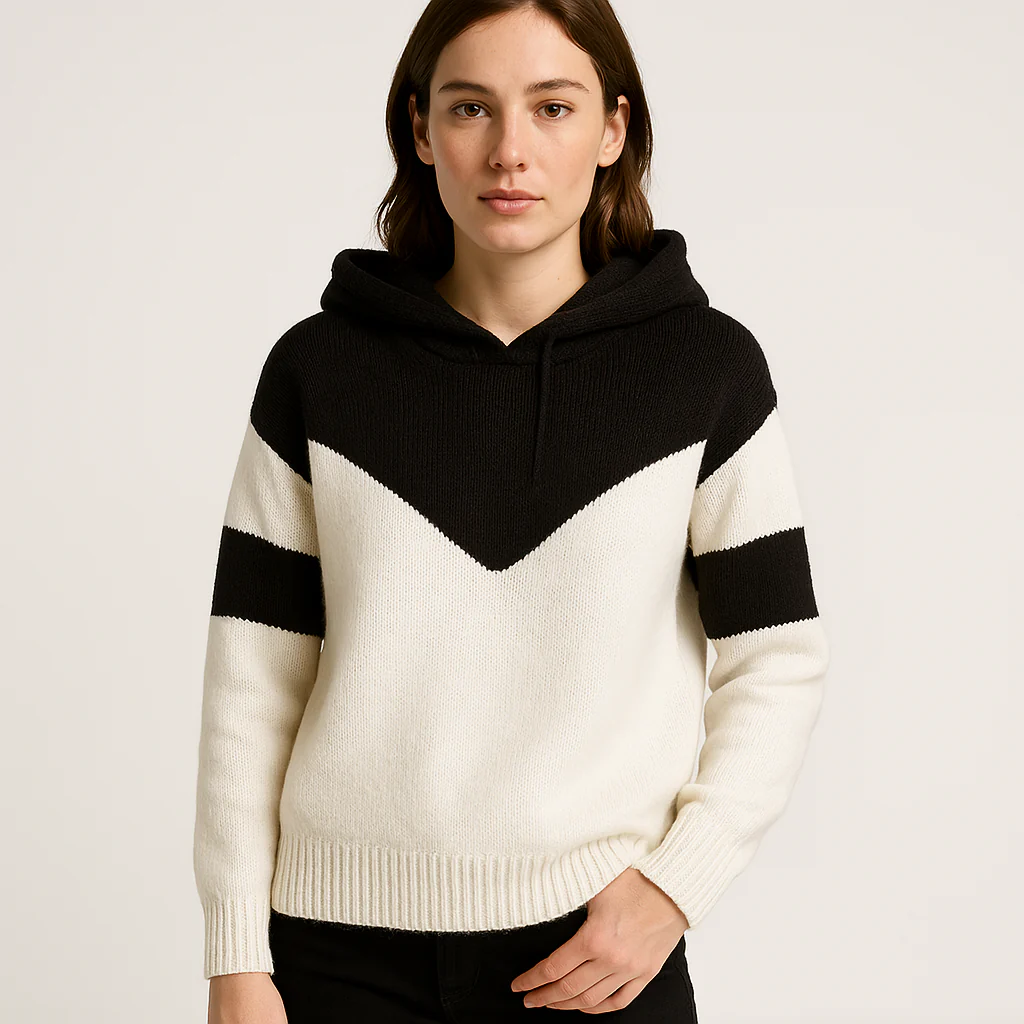 Hoodie Bicolore Femme | Maille Graphique et Confort Urbain – Image 2