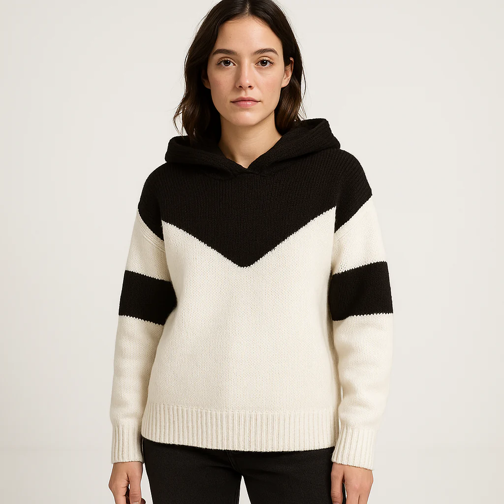 Hoodie Bicolore Femme | Maille Graphique et Confort Urbain – Image 3