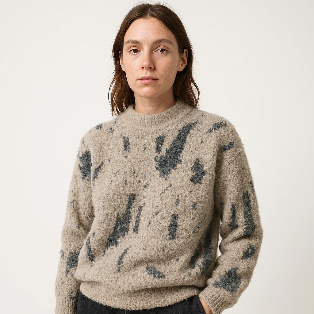 Pull Duveteux Femme | Imprimé Noir Abstrait | Col Montant et Confort Hivernal – Image 7