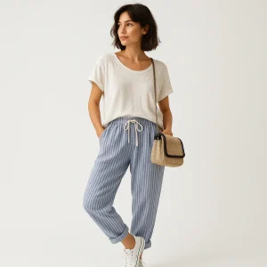 Pantalon Rayé Décontracté Femme | Rayé | Léger et Confortable