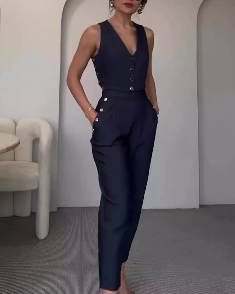 Women's set | Button Crop Top & High Waisted Pants – Image 4