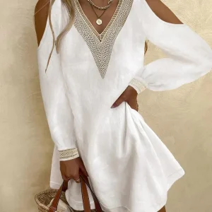 Robe Noire Bohème | Coton | Épaules Dénudées & Finitions Crochet