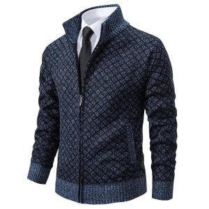 Veste en Maille Zippée | Chaleur & Élégance | Motif Géométrique