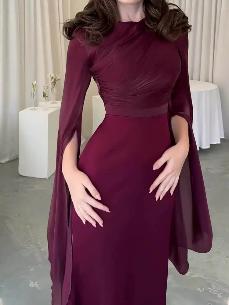 Draped Long Dress with Fluid Sleeves | Evening Elegance – Image 5