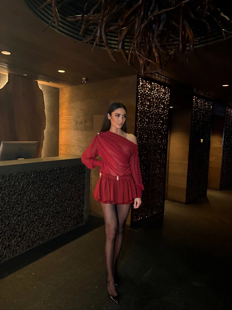 Sheer Drape & Pleated Skirt Set | Sculptural Elegance – Image 5